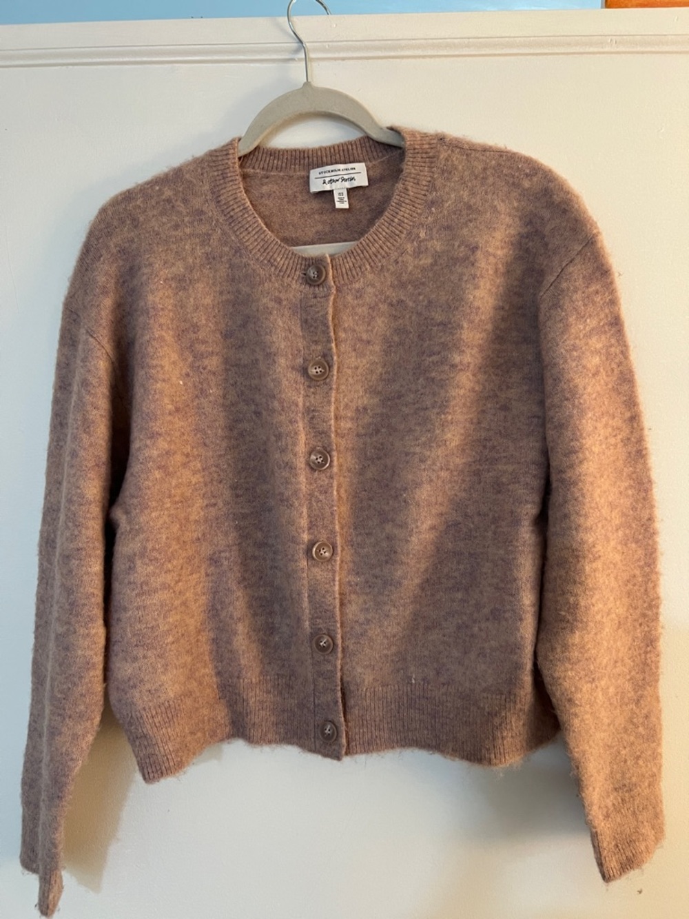 & Other Stories Fuzzy Button-Up Cardigan in Dusty Rose